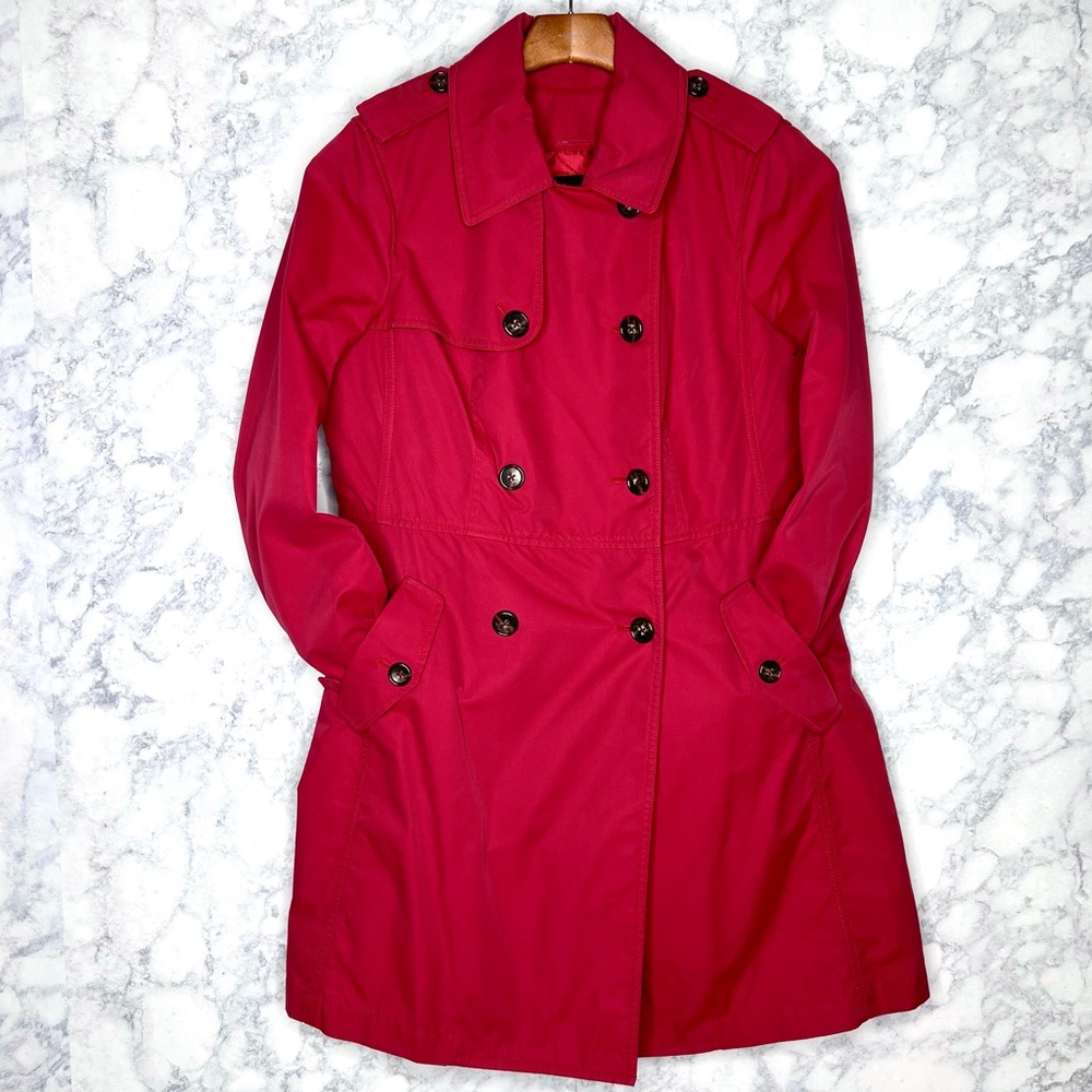 ⭐️ Talbots Red Double Breast Trench Coat Removable Insulated Liner Women’s 6 P - Picture 2 of 13